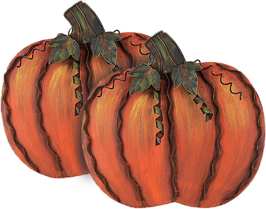 Metal Pumpkin Decor Standing Flat Pumpkin Statue Sign Fall Decoration Pumpkins Tabletop Decor for Porch Yard Garden Home Autumn Harvest Centerpiece Thanksgiving Halloween Outdoor Indoor 12"