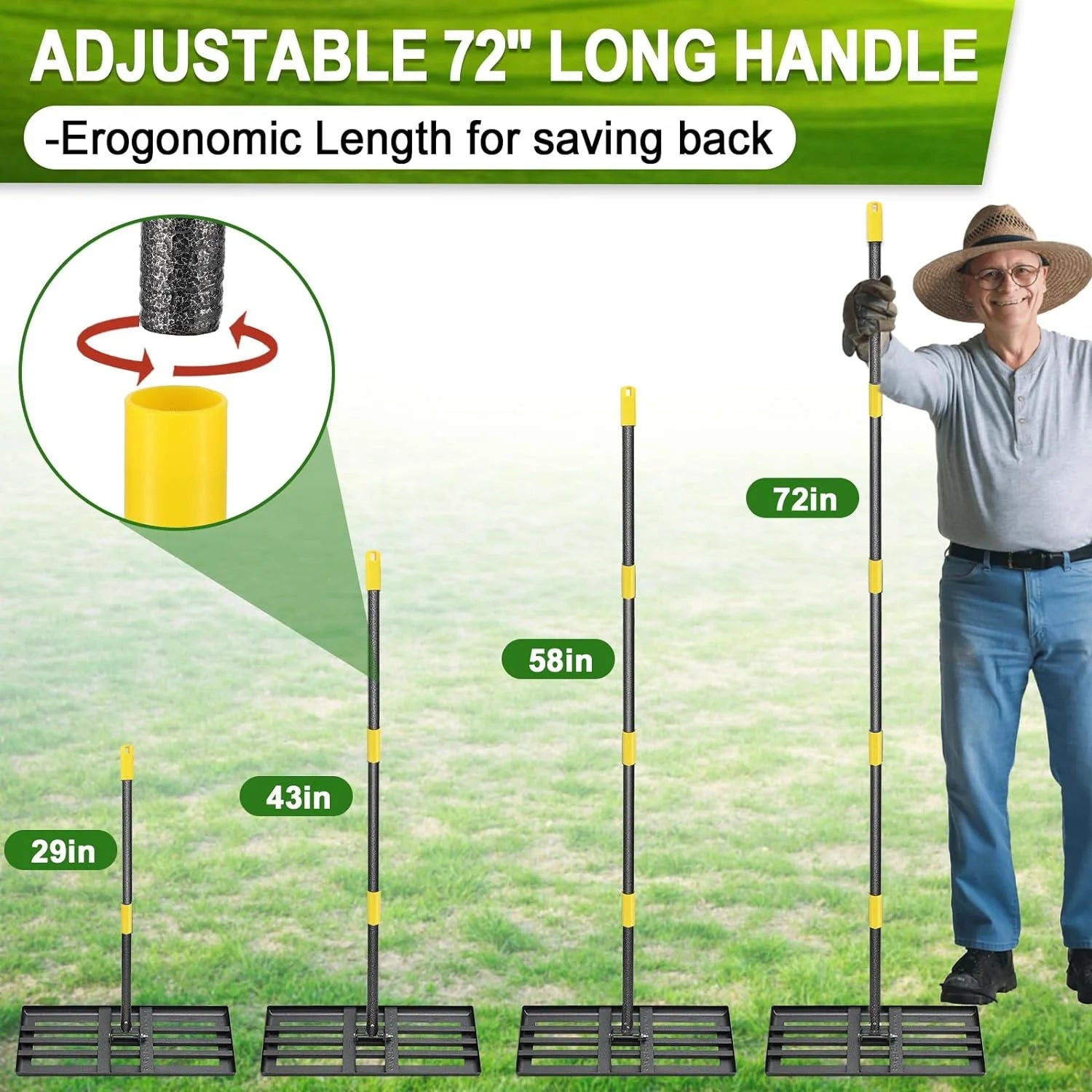 27" X 10" Lawn Leveling Rake,Large Level Lawn Tool, 5Ft Adjustable Long Handle Level Lawn Rake for Soil Grass Golf Field