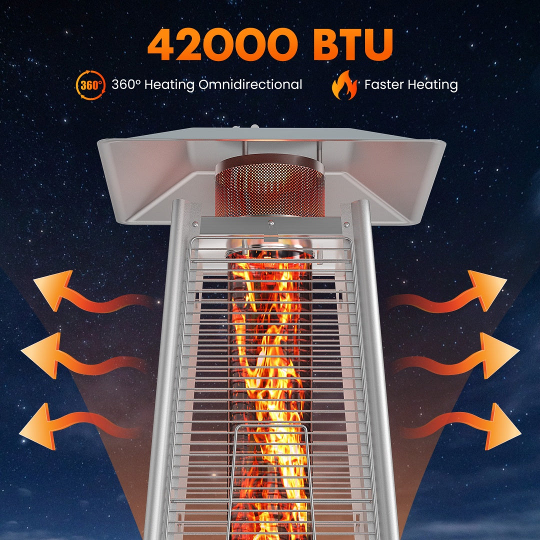 48,000 BTU Propane Pyramid Patio Heater with LED Lights, Wheels & Safety