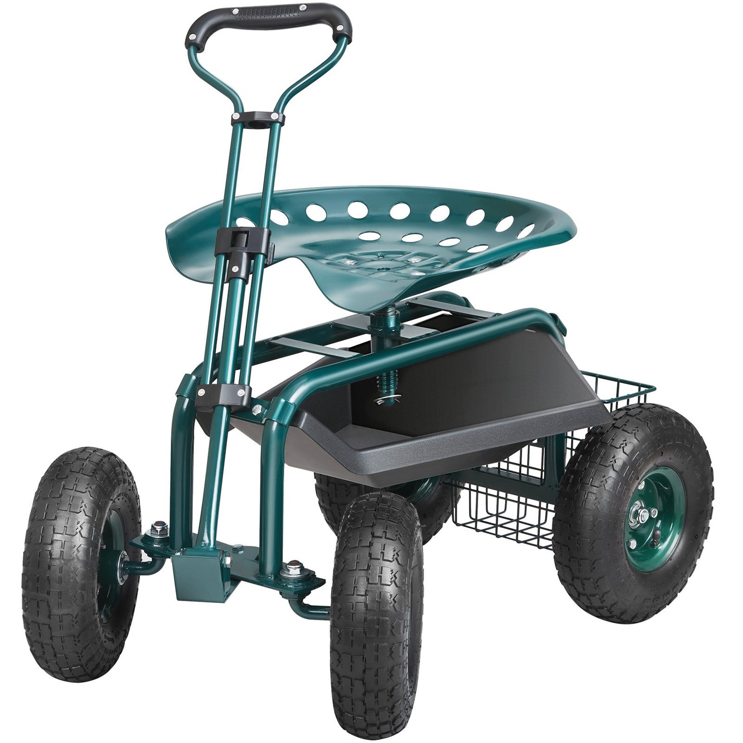 Height-Adjustable Rolling Garden Seat with Swivel, Wheels & Tool Tray