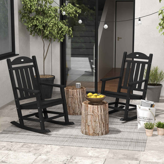 2-Piece Outdoor Rocking Chair Set – Weatherproof HDPE with Armrests