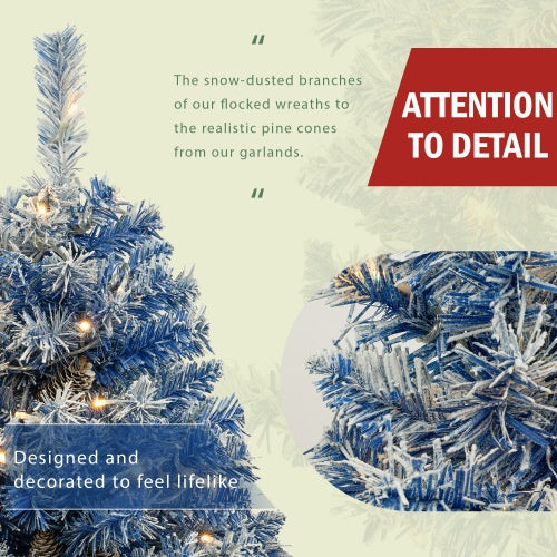 4-Piece Pre-Lit Blue Christmas Tree Set with Garland & Wreath