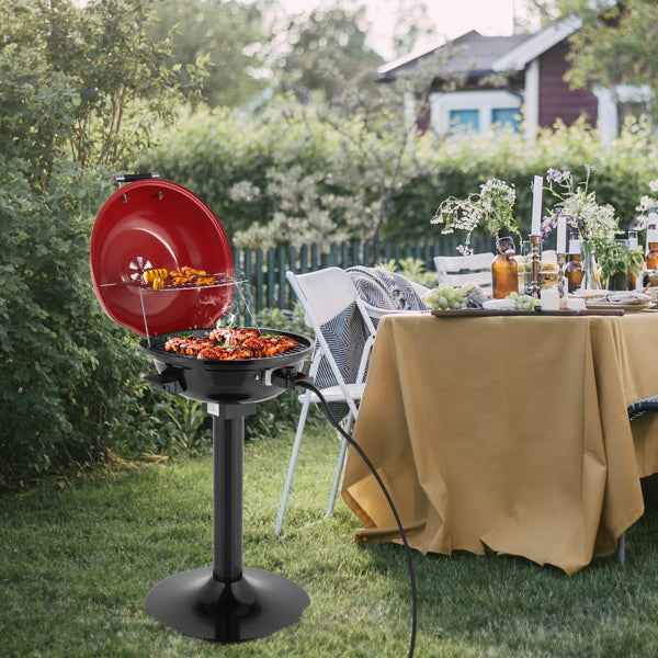 1600W Electric BBQ Grill with Stand & Double-Layer Warming Rack