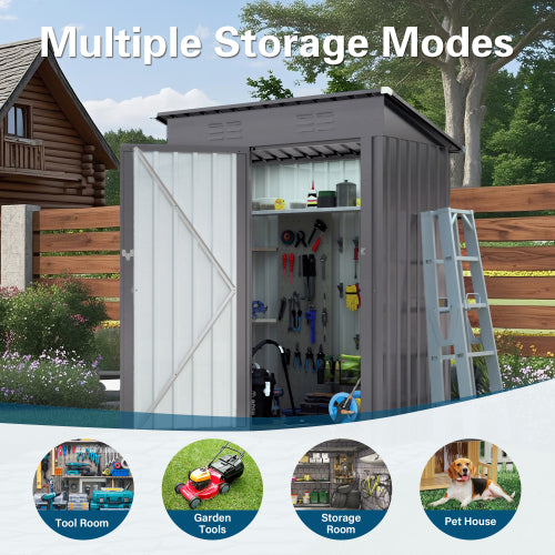 5 x 3 ft Metal Outdoor Storage Shed with Pitched Roof and Lockable Door