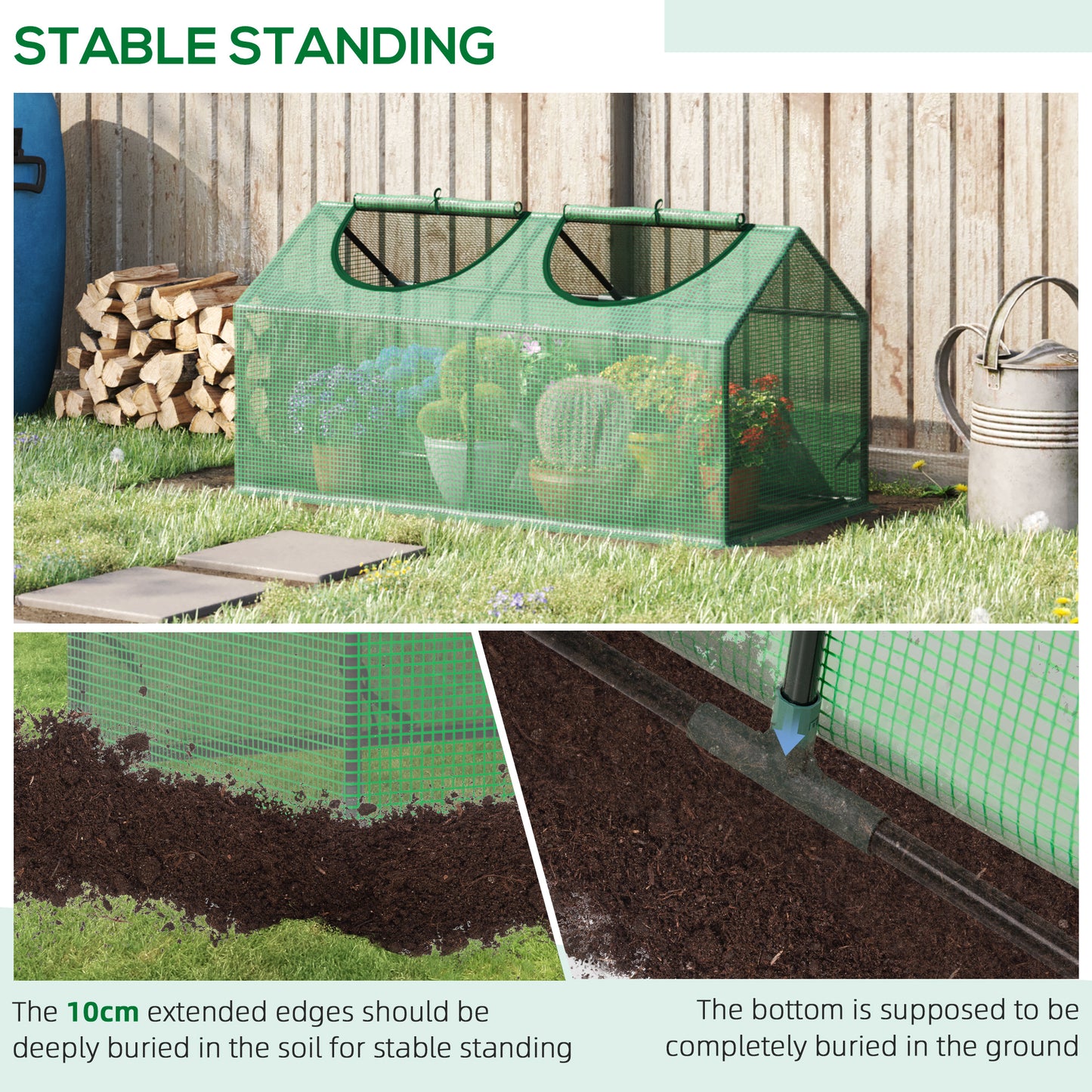 Portable Mini Greenhouse with PE Cover & Zippered Windows