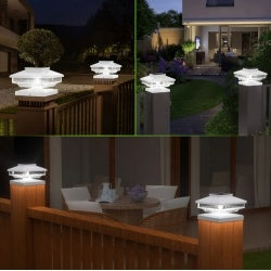 Solar Post Cap Lights 6 Pack - Waterproof LED for 4x4 5x5 6x6 Wood Fence Posts