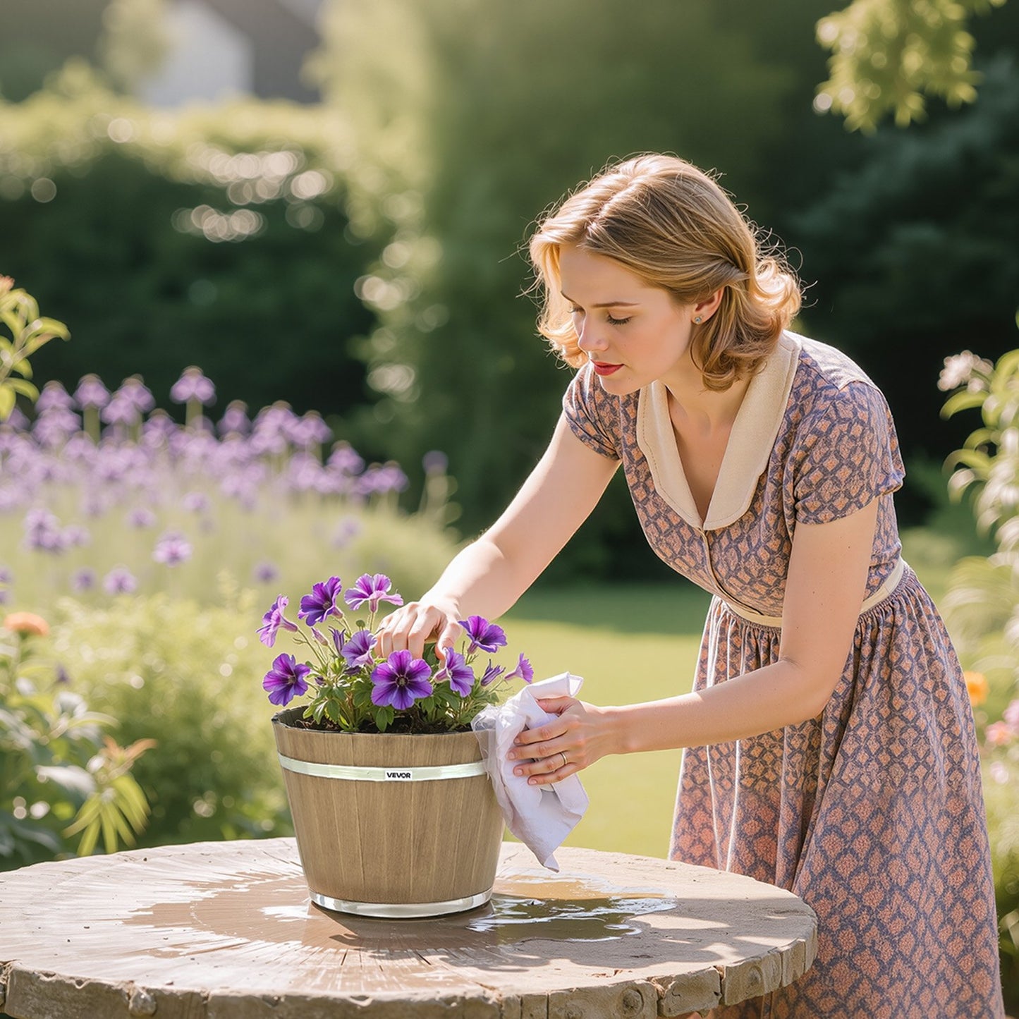 Resin Whiskey Barrel Planter - 11.8" Rustic Garden Pot for Outdoor Plants