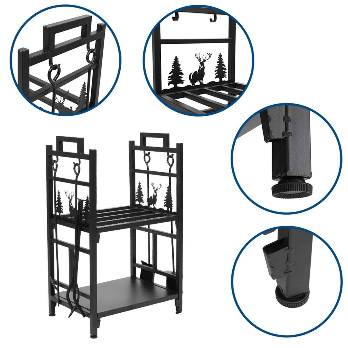 2-Tier Firewood Rack with Deer Cutouts, Black, 29.7 In Tall