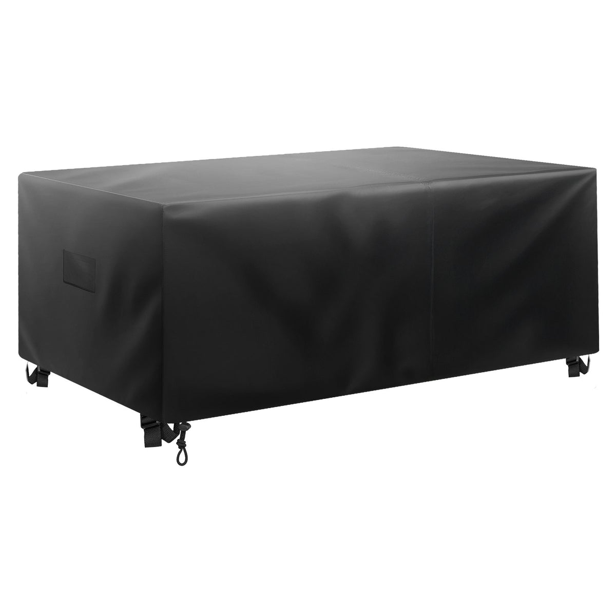 Black rectangular table cover on a white background