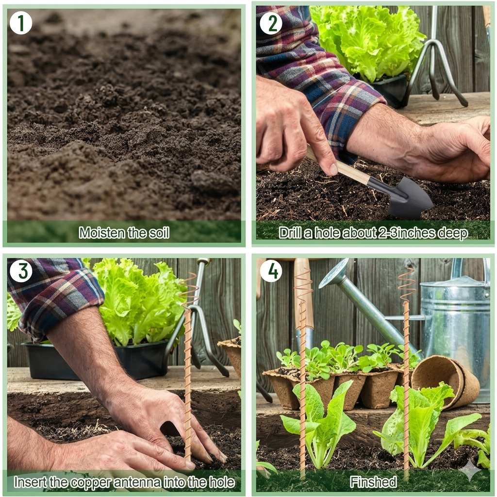 8-Pack Copper Electroculture Garden Stakes & 3 Spatula Tools for Raised Beds
