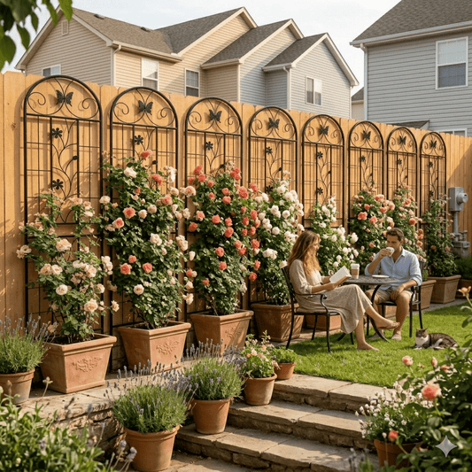 86.7 in. Garden Trellis Set of 4 – Galvanized Iron, Butterfly & Floral Motif, Black - Rooted Supplies
