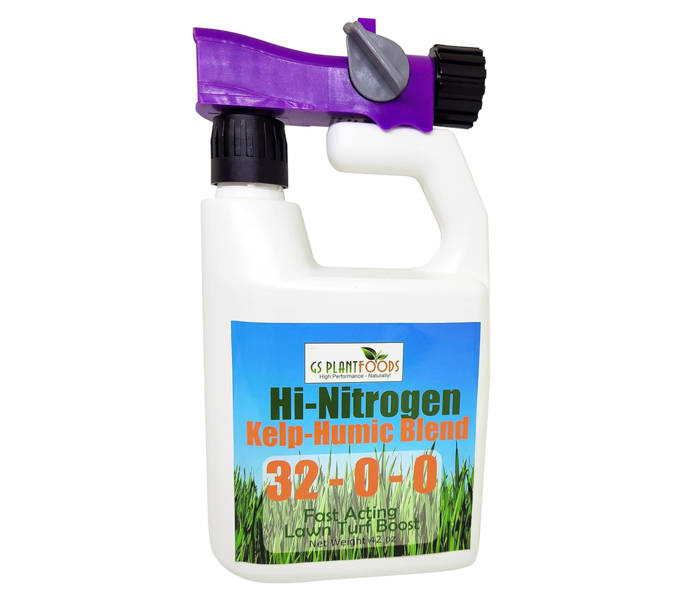 Spray bottle labeled 'Hi-Nitrogen Kelp-Humic Blend' on a white background
