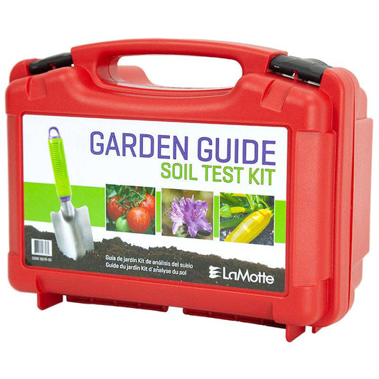 Red garden guide soil test kit with LaMotte branding on a white background