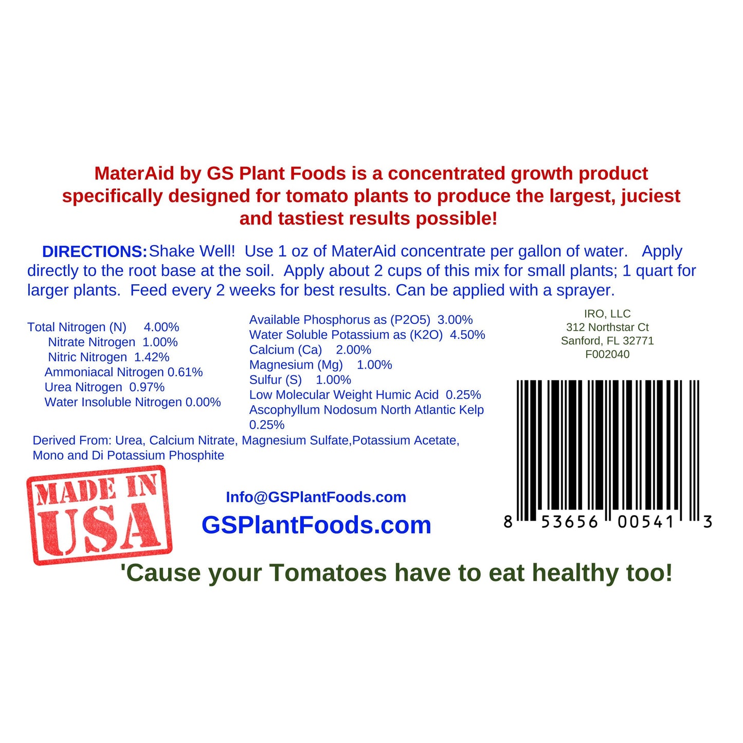 GS Plant Foods MaterAid Tomato and Fruiting Plant Fertilizer Concentrate