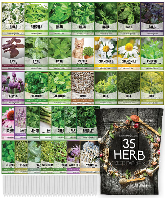 35-Variety Heirloom Herb Seed Pack – Non-GMO, Open-Pollinated