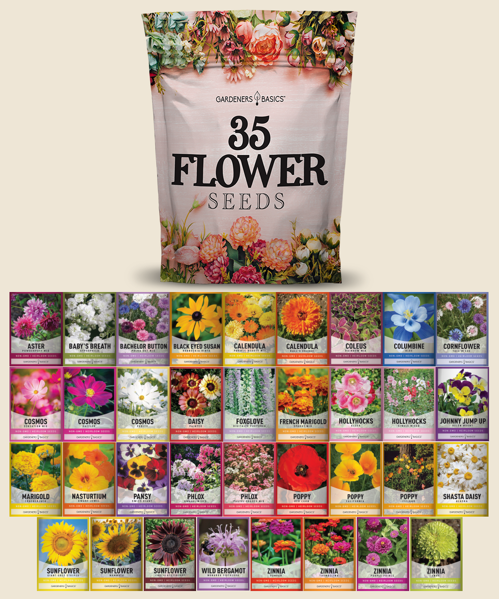 35 Flower Seed Variety Pack – Heirloom, Non-GMO, Pollinator Garden Mix