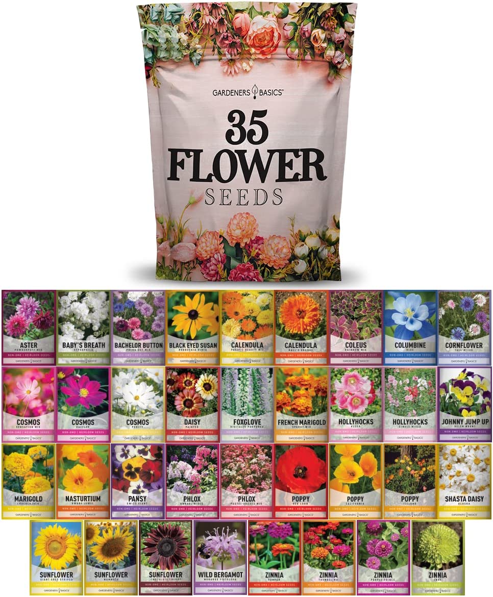 35 Flower Seed Variety Pack – Heirloom, Non-GMO, Pollinator Garden Mix