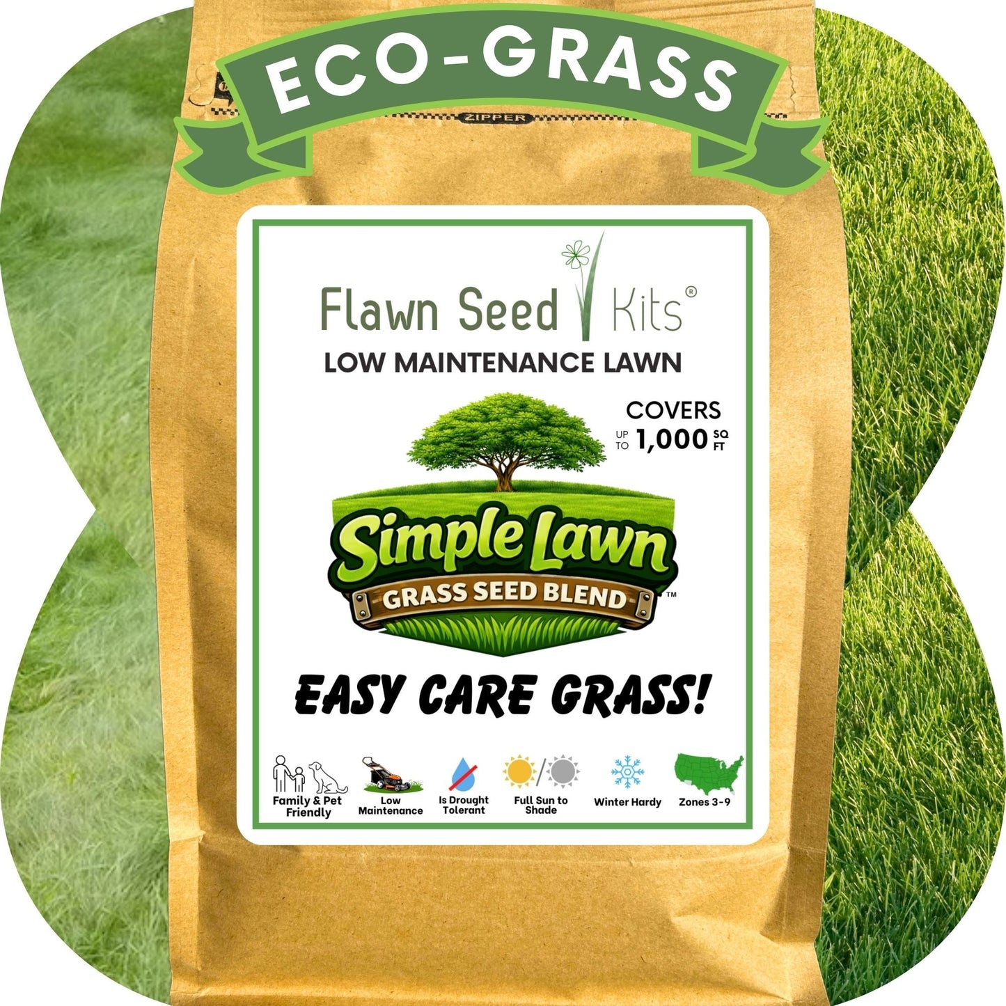 Simple Lawn Low Maintenance Grass Seed Blend – Drought Tolerant, Up to 4,000 Sq Ft - Rooted Supplies