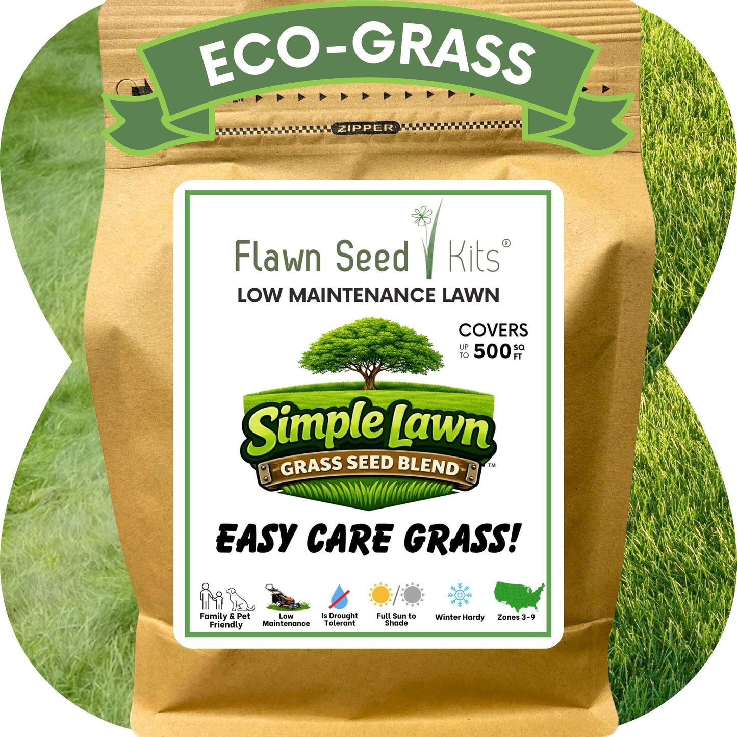 Simple Lawn Low Maintenance Grass Seed Blend – Drought Tolerant, Up to 4,000 Sq Ft