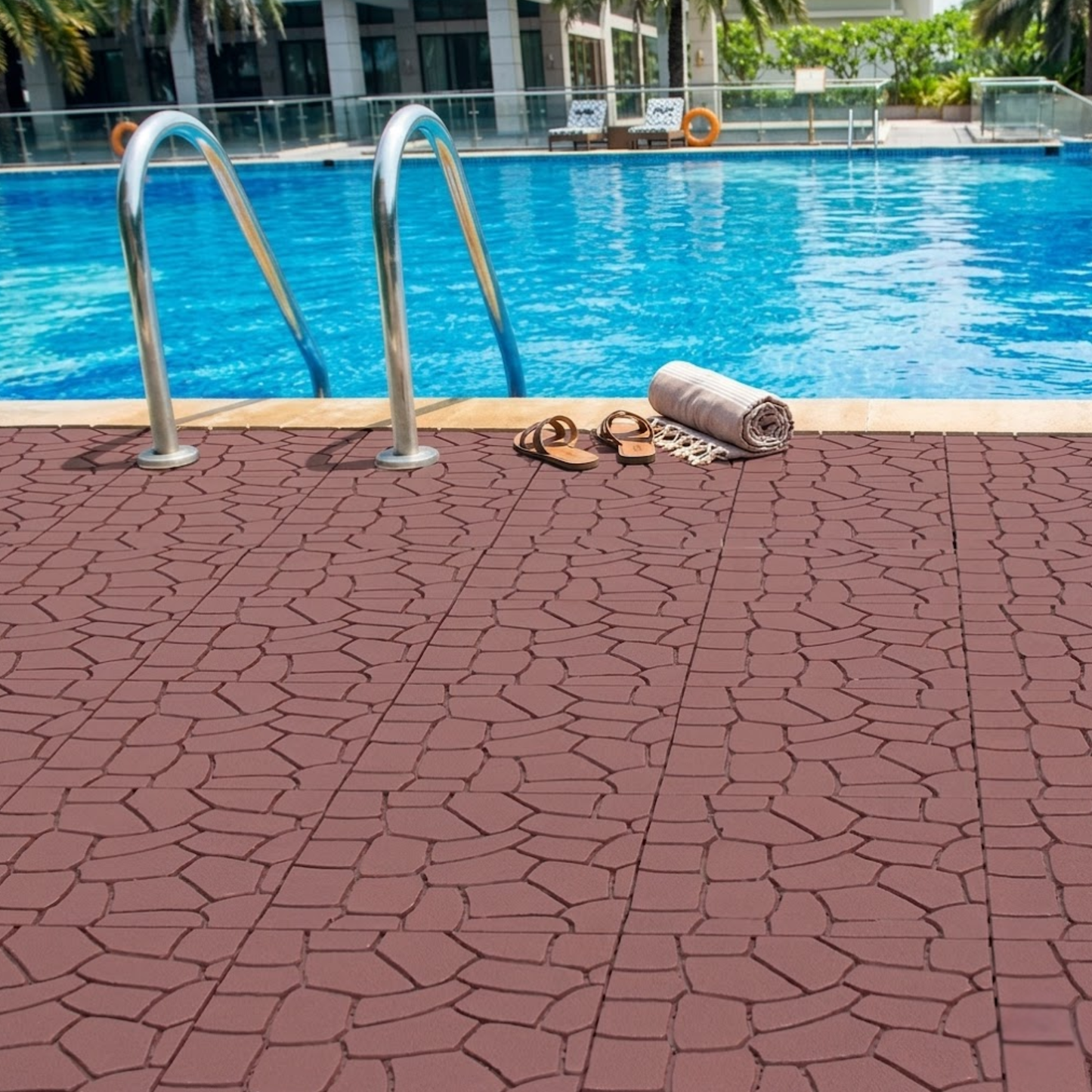 44-Pack Interlocking Plastic Deck Tiles for Patio, Balcony, and Poolside, 12x12 in., Waterproof, 6 Styles