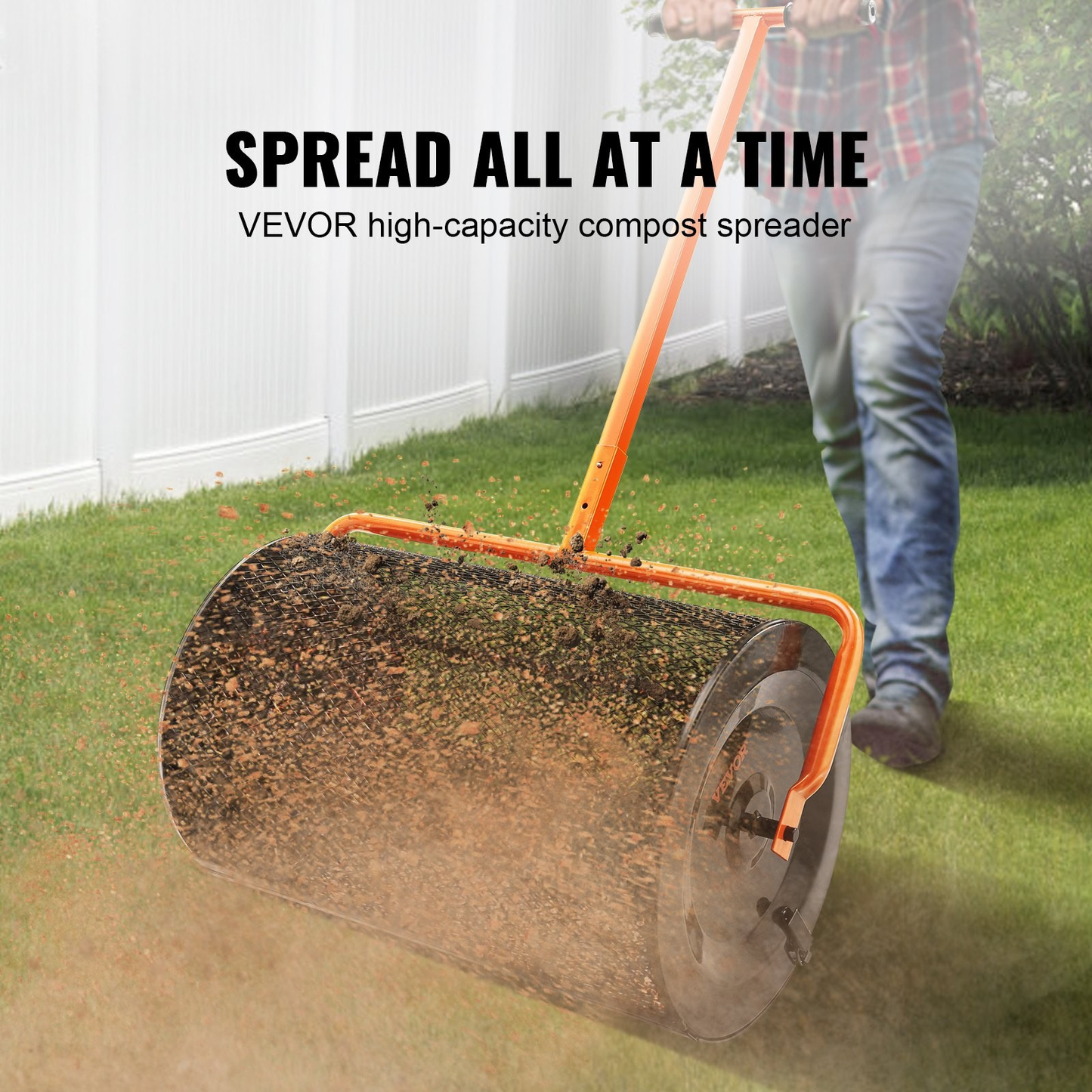 24 in. Rolling Compost Spreader for Lawn Topdressing with Mulch, Topsoil, and Fertilizer