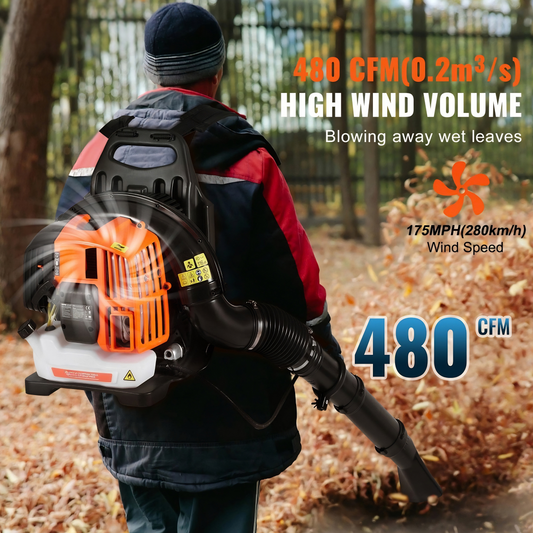 52cc Gas Backpack Leaf Blower, 480 CFM, 175 MPH