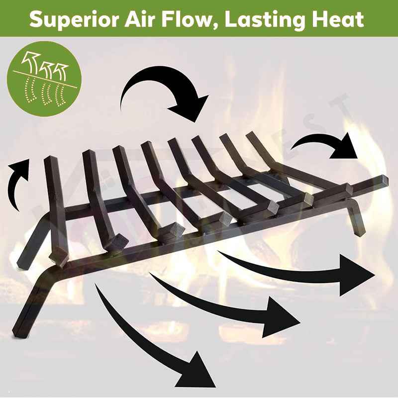 V-Shaped Fireplace Grate, 90 cm Outer Width, 8 Steel Bars