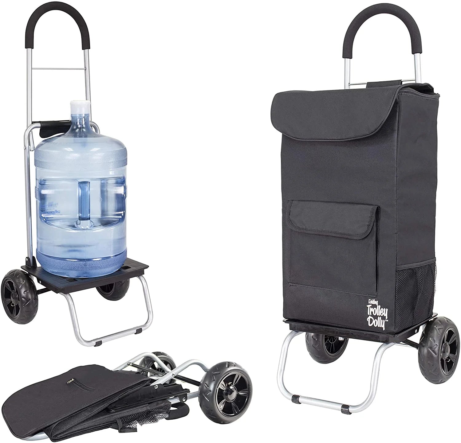Cooler Trolley Dolly, Black Insulated Cooler Bag Folding Collapsible Rolling Shopping Grocery Tailgating Bbq Beer Ice Cart