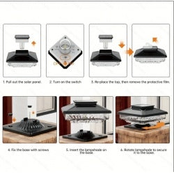 Solar Post Cap Lights 4 Pack - Waterproof LED for 4x4 5x5 6x6 Wood Fence Posts