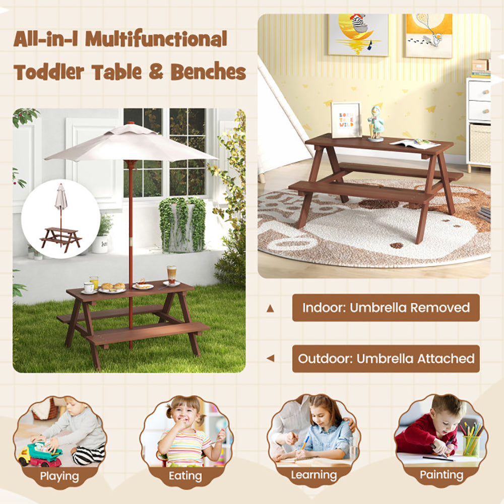 Kids Outdoor Picnic Table & Bench Set with Removable Sun Umbrella | Seats 4