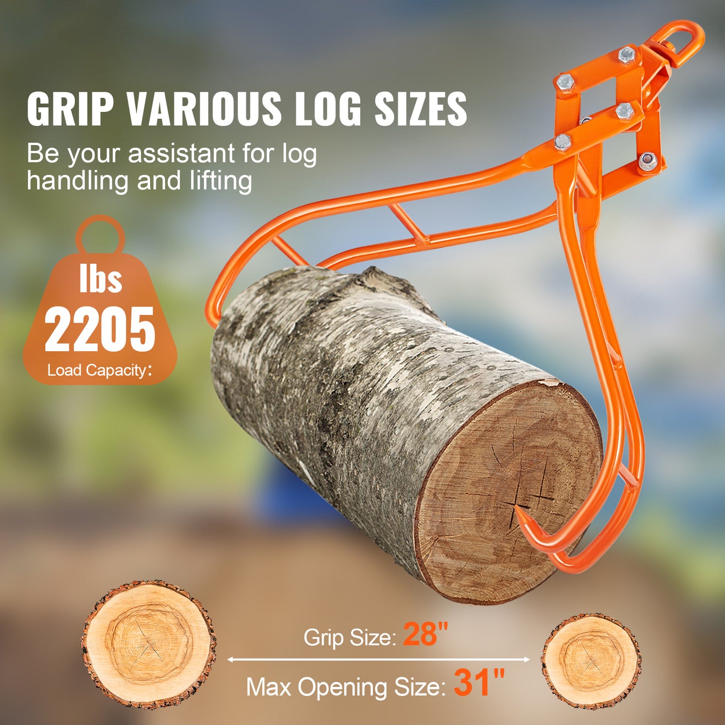 28" Log Grapple Hook with 4 Claws - 2205 lb Capacity Timber Lifting Tongs