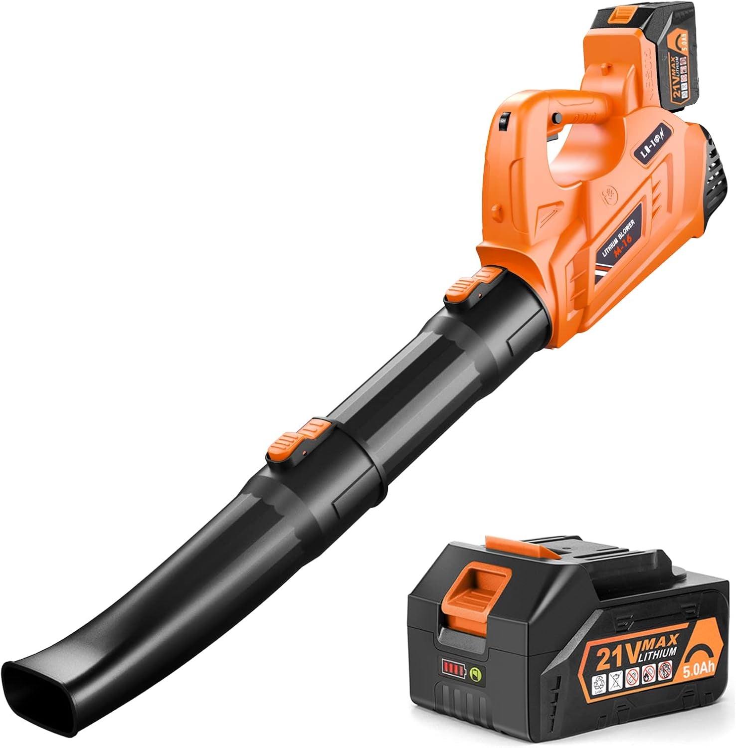 Cordless Leaf Blower, 320 CFM 180 MPH 5.0Ah Battery Operated Leaf Blower with Battery and Charger, 21V Electric Blower with 6 Variable Speed Control for Lawn Care, Blow Leaf, Snow Debris, Dust