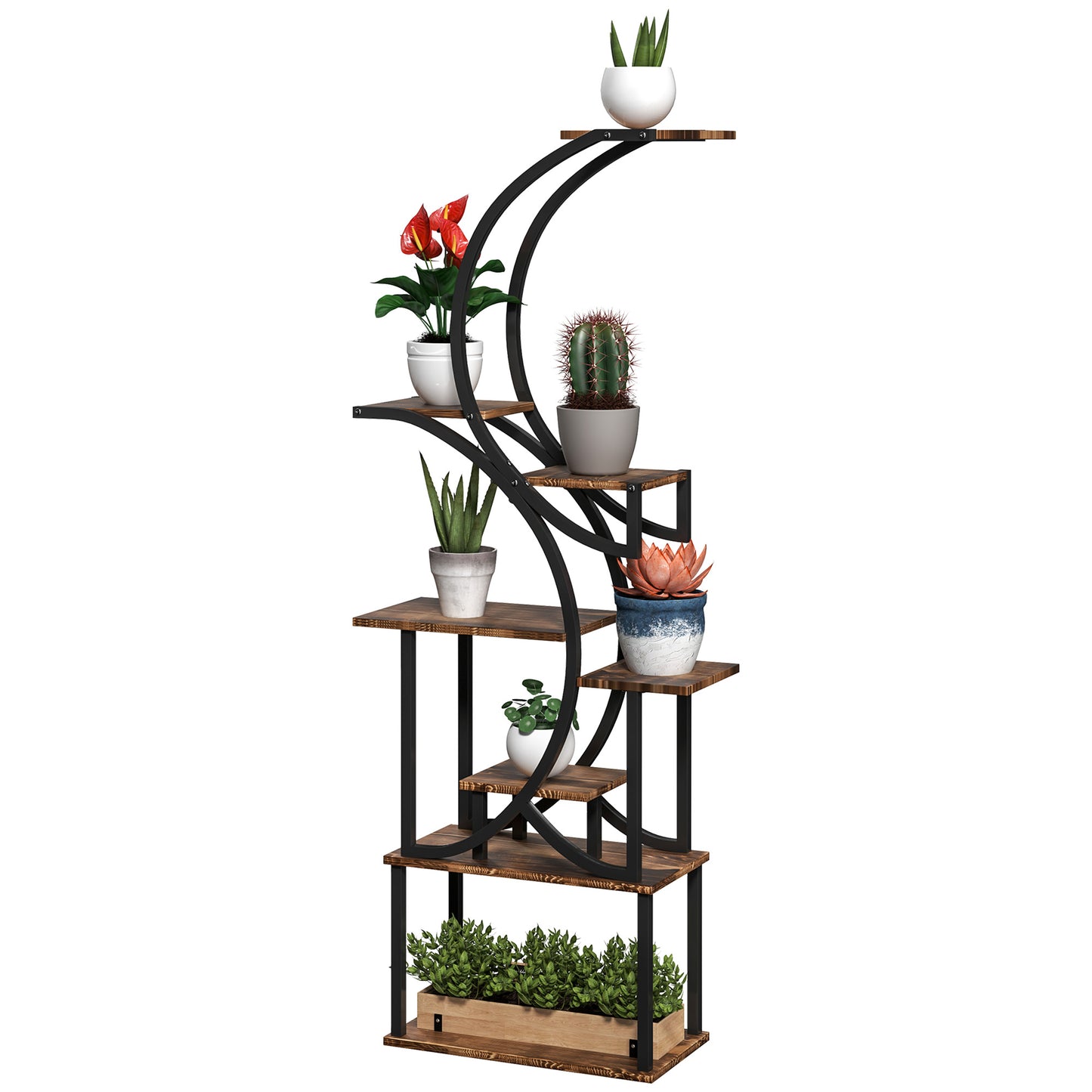 8-Tier Corner Plant Stand, 62" S-Shaped Shelf, Carbonized Steel