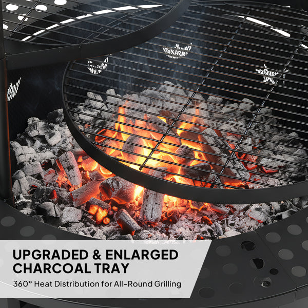 33-Inch Fire Pit & BBQ Grill with Rotisserie, 2 Grates