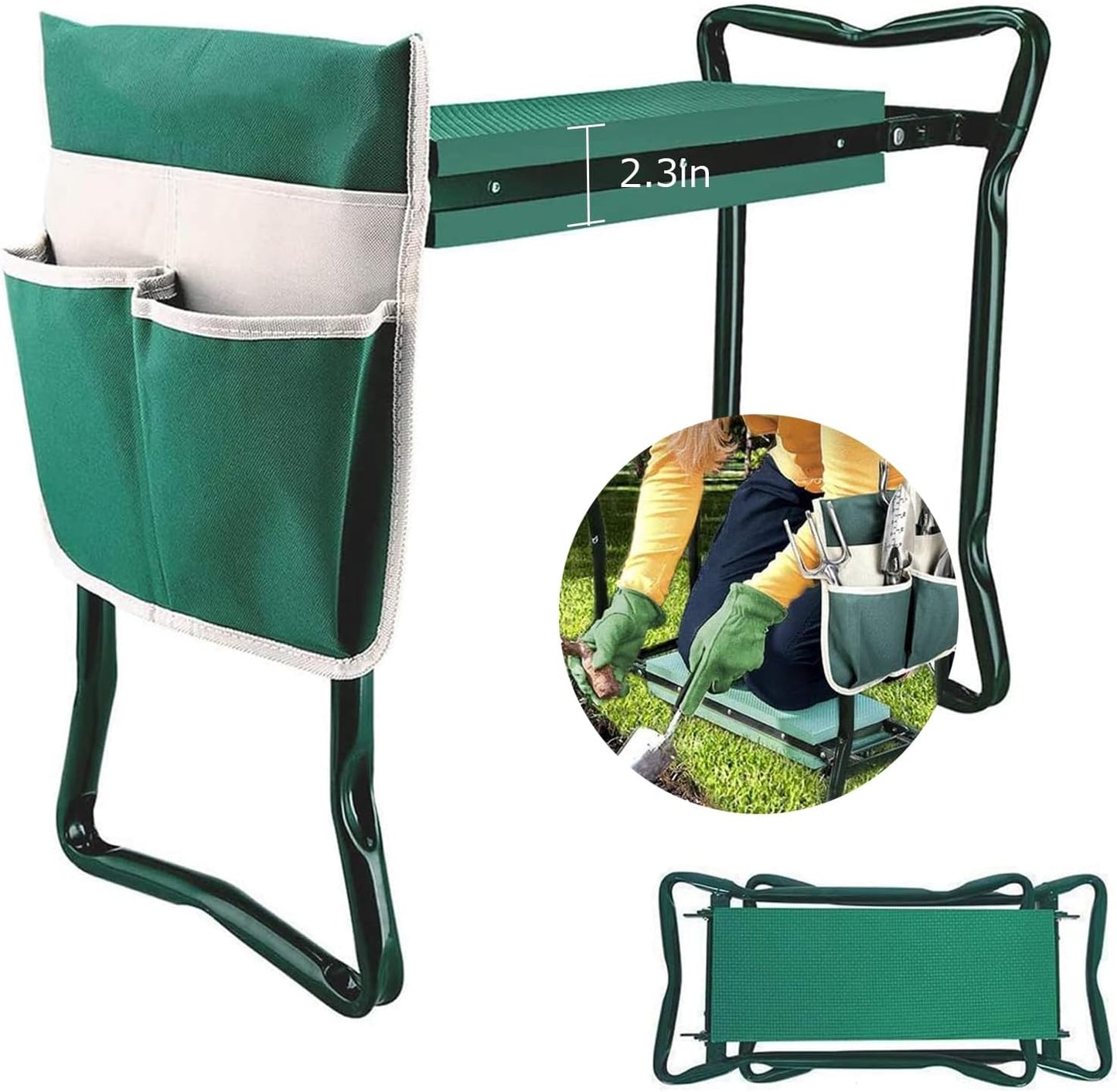 Garden Kneeler and Seat Stool Heavy Duty Garden Folding Bench with Large Removabletool Pocket Gloves and Soft EVA Kneeling Pad for Gardening Lovers
