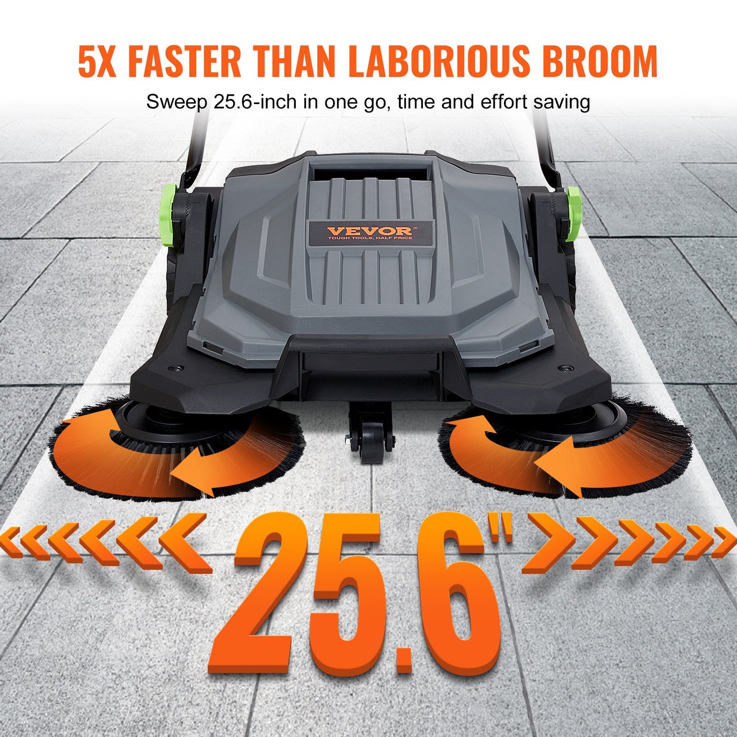25.6 in. Manual Push Sweeper for Garage, Driveway, and Patio Cleanup