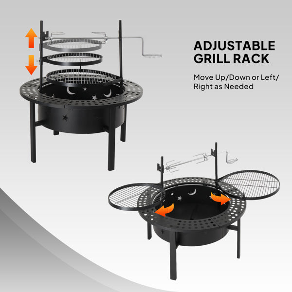 33-Inch Fire Pit & BBQ Grill with Rotisserie, 2 Grates