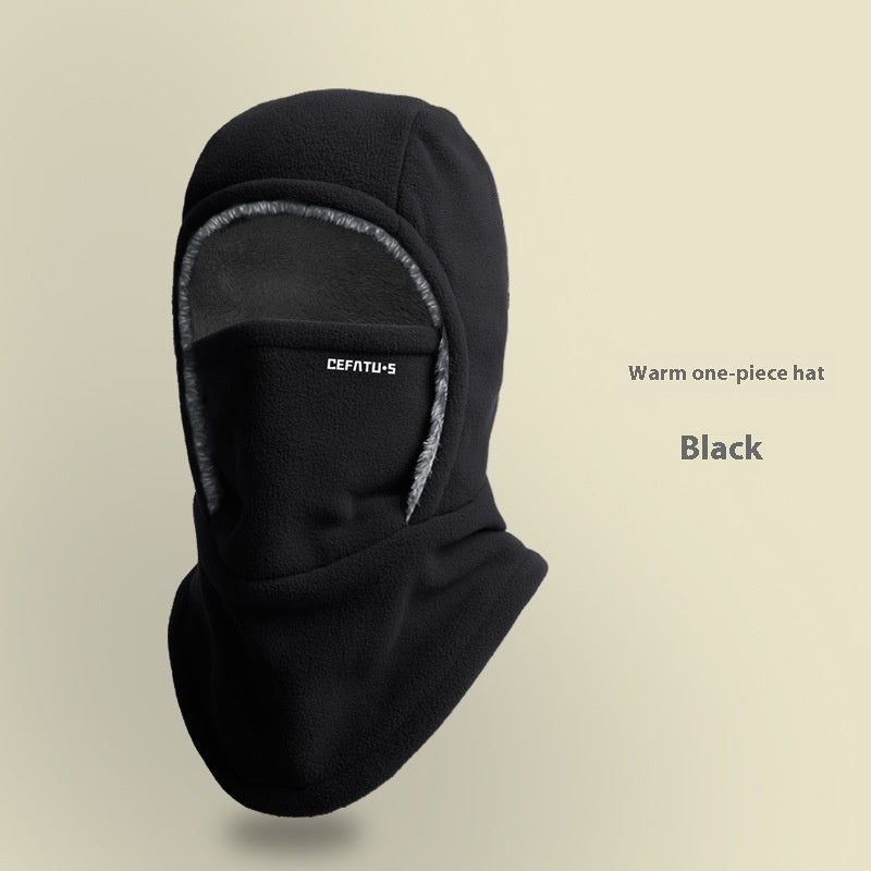 Winter Fleece Hooded Scarf with Face Mask - Windproof Thermal Neck Warmer