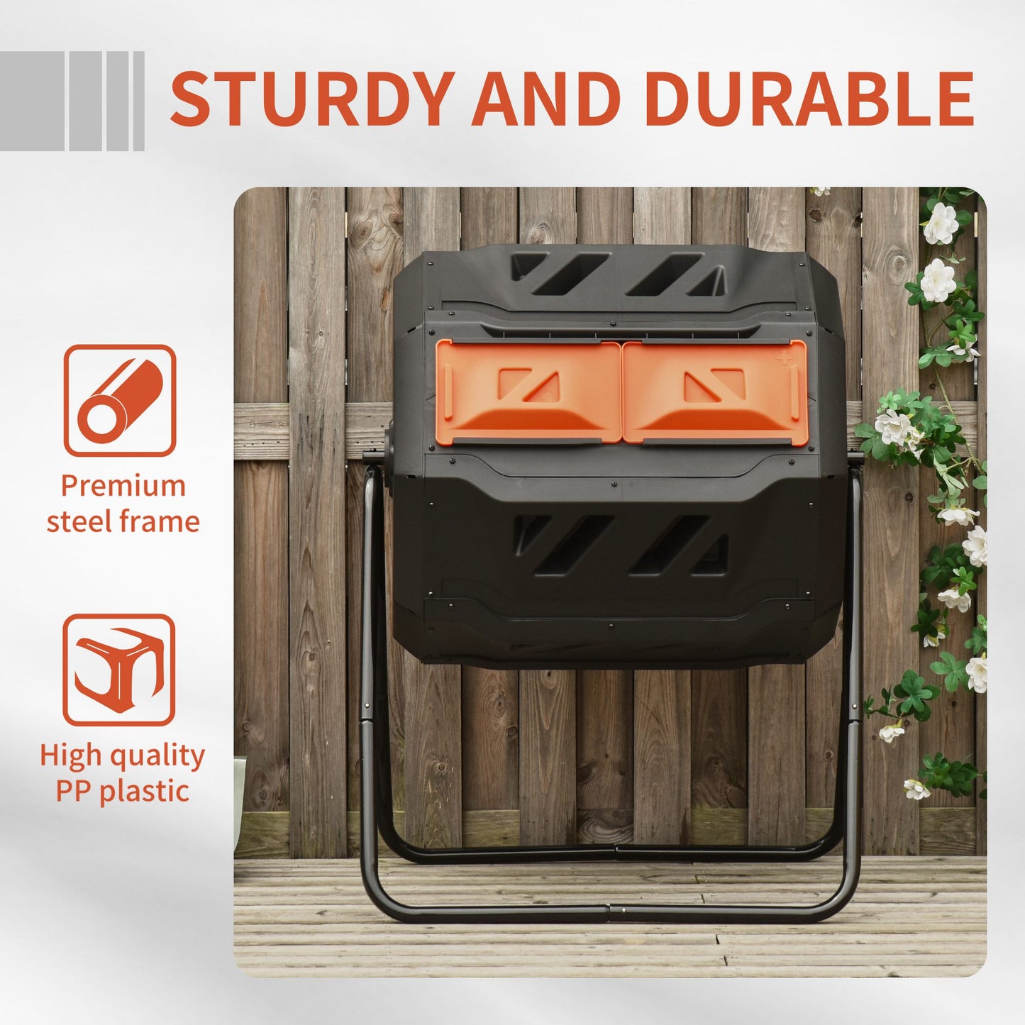 Dual Chamber Rotating Compost Bin 43 Gallon Outdoor Tumbling Composter