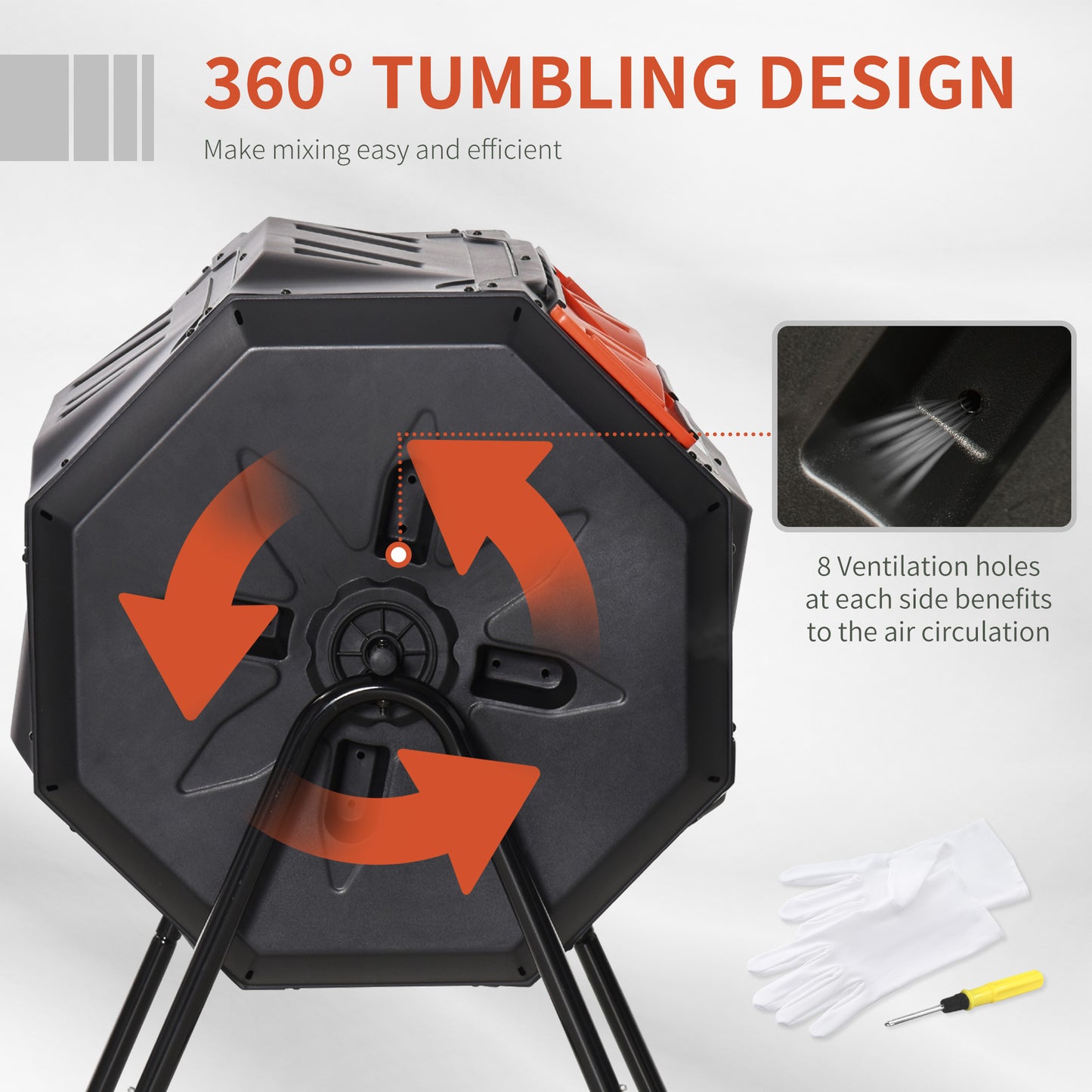 Dual Chamber Rotating Compost Bin 43 Gallon Outdoor Tumbling Composter