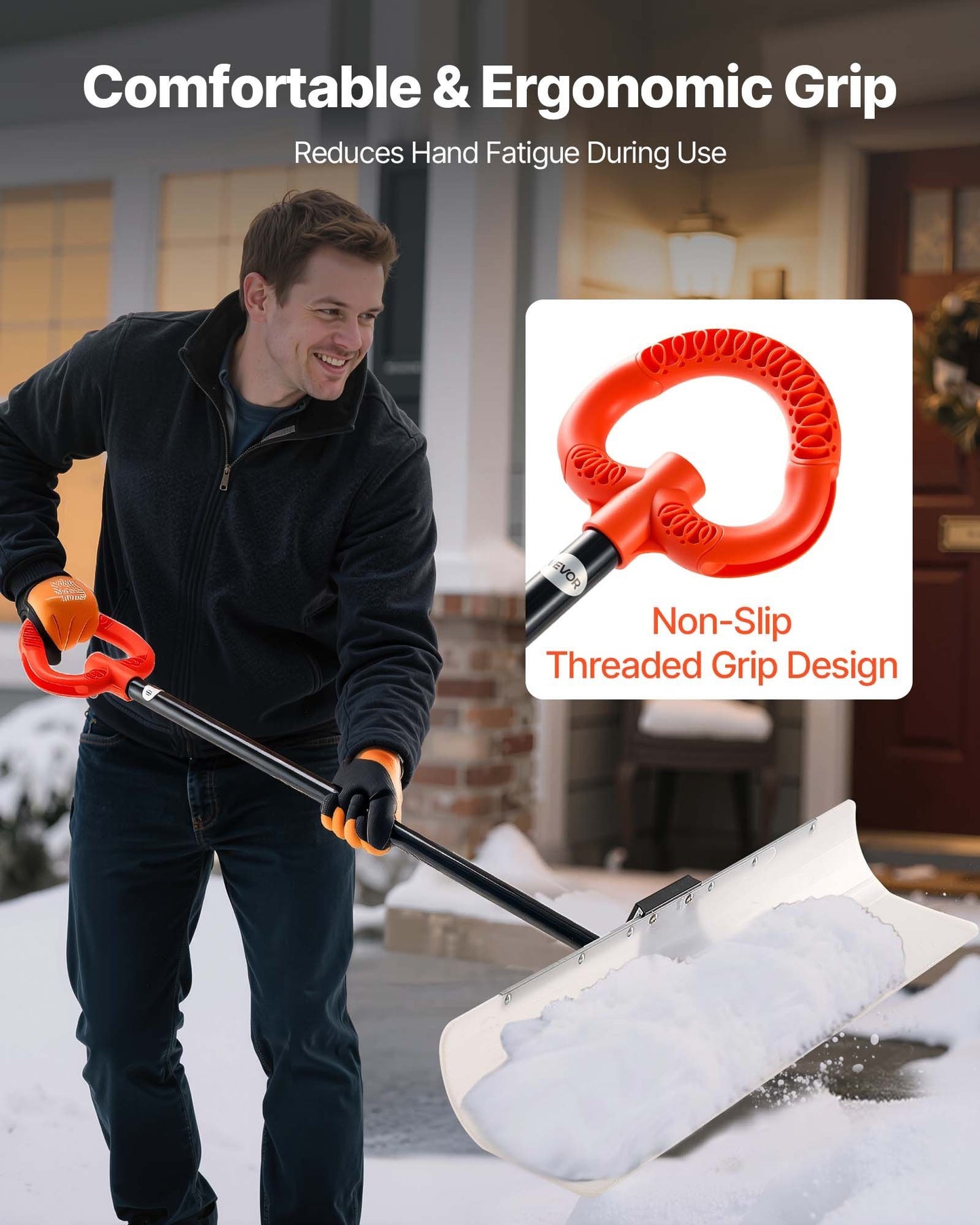 48" Heavy Duty Snow Pusher Shovel with Ergonomic Loop Handle