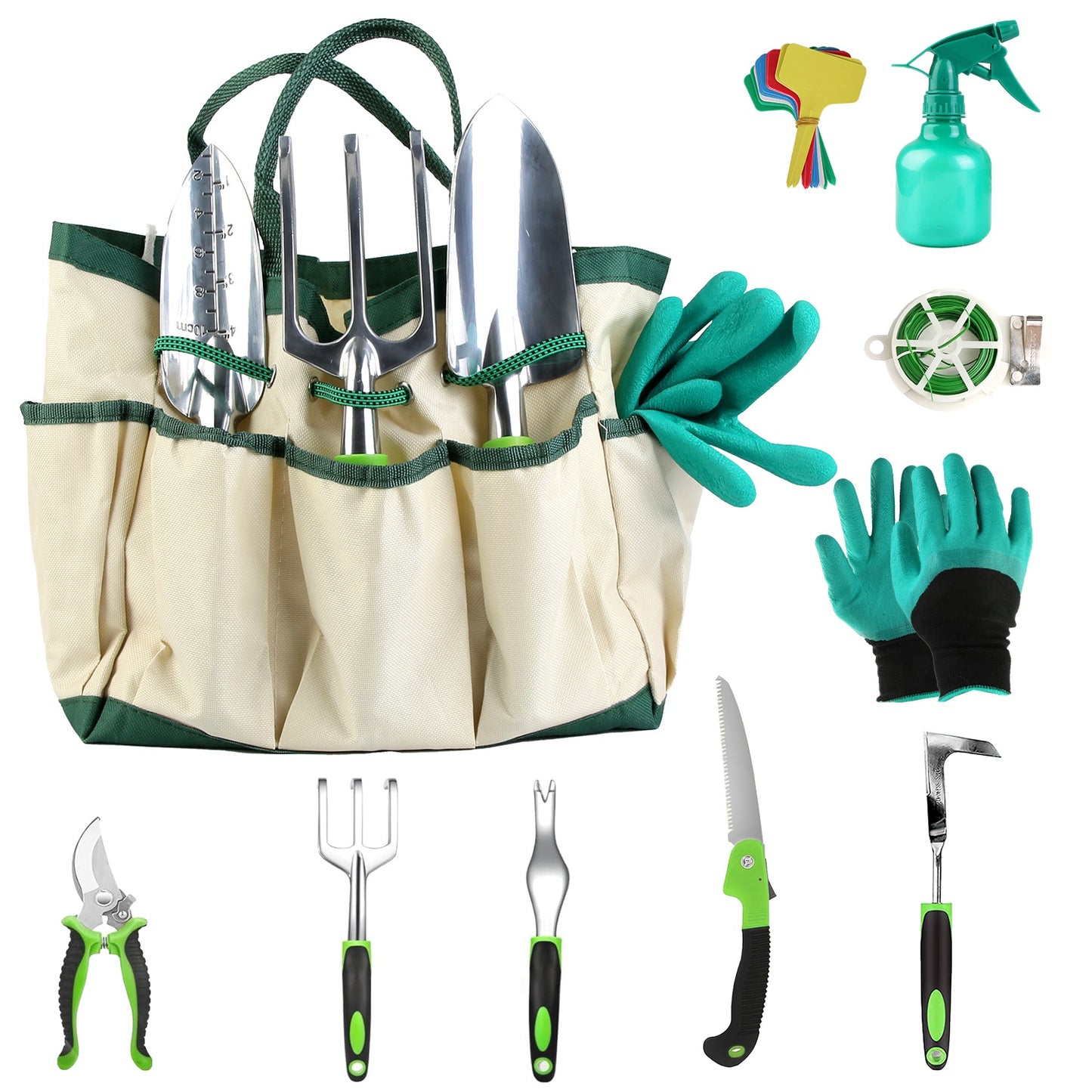 13-Piece Aluminum Garden Tool Set with Ergonomic Handles, Carry Bag & Accessories