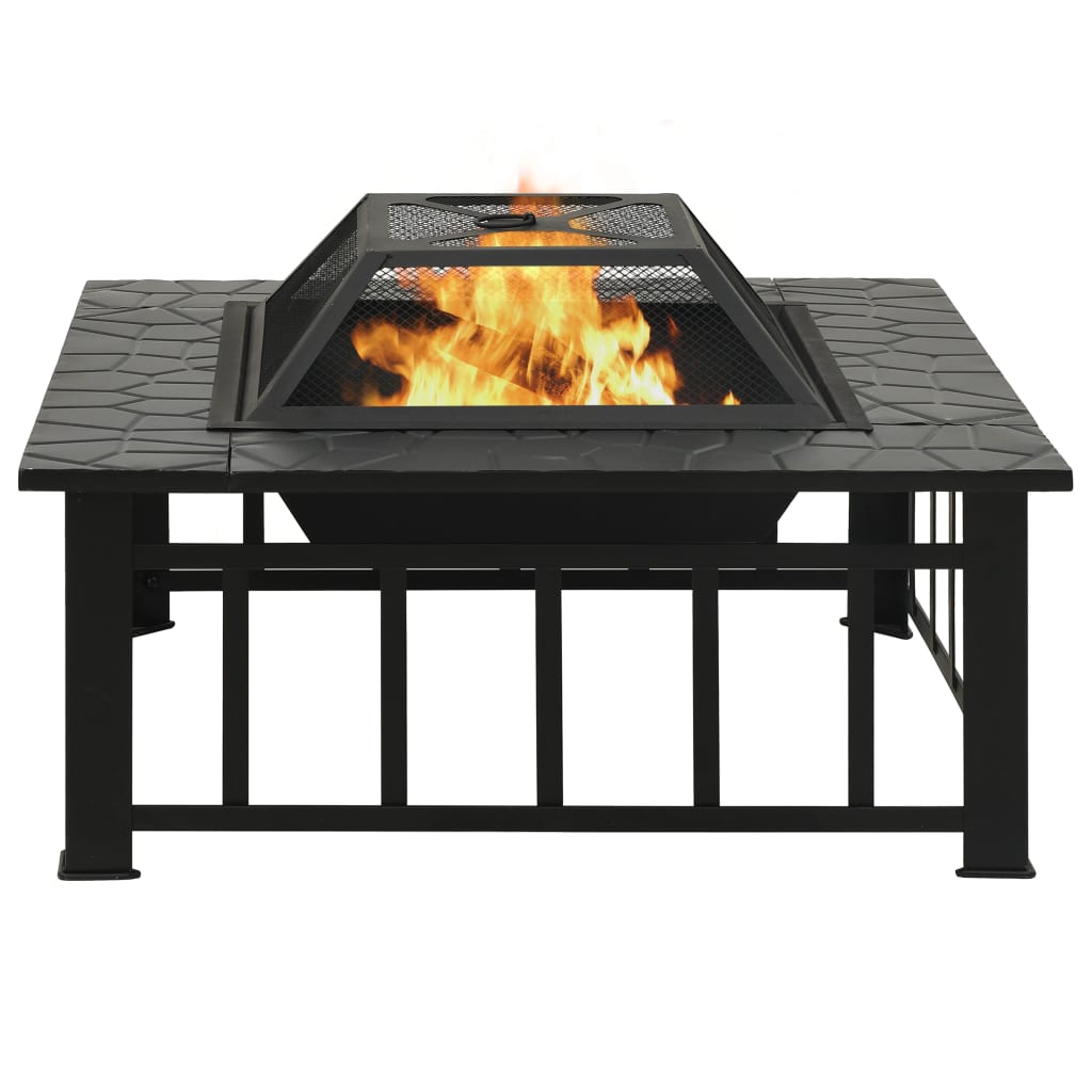 Fire Pit with Poker & Spark Screen - 79x79cm Steel Outdoor Fire Bowl