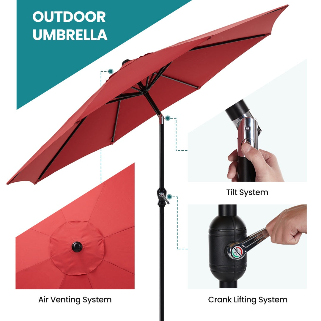 9 ft Outdoor Patio Umbrella with Push Button Tilt & Crank – 8 Rib