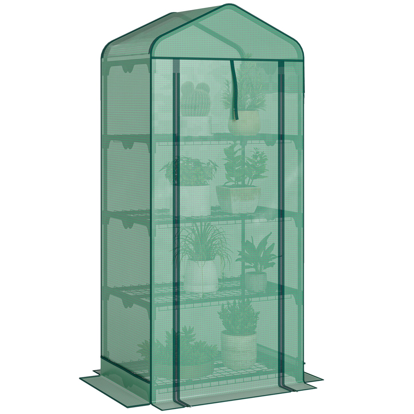 4-Tier Mini Greenhouse with Mesh Roof & PE Cover (27.6x19.7x62 in)