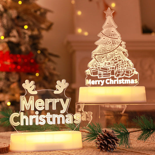 3D Christmas Acrylic LED Night Light - Holiday Decoration Lamp Kids Gift