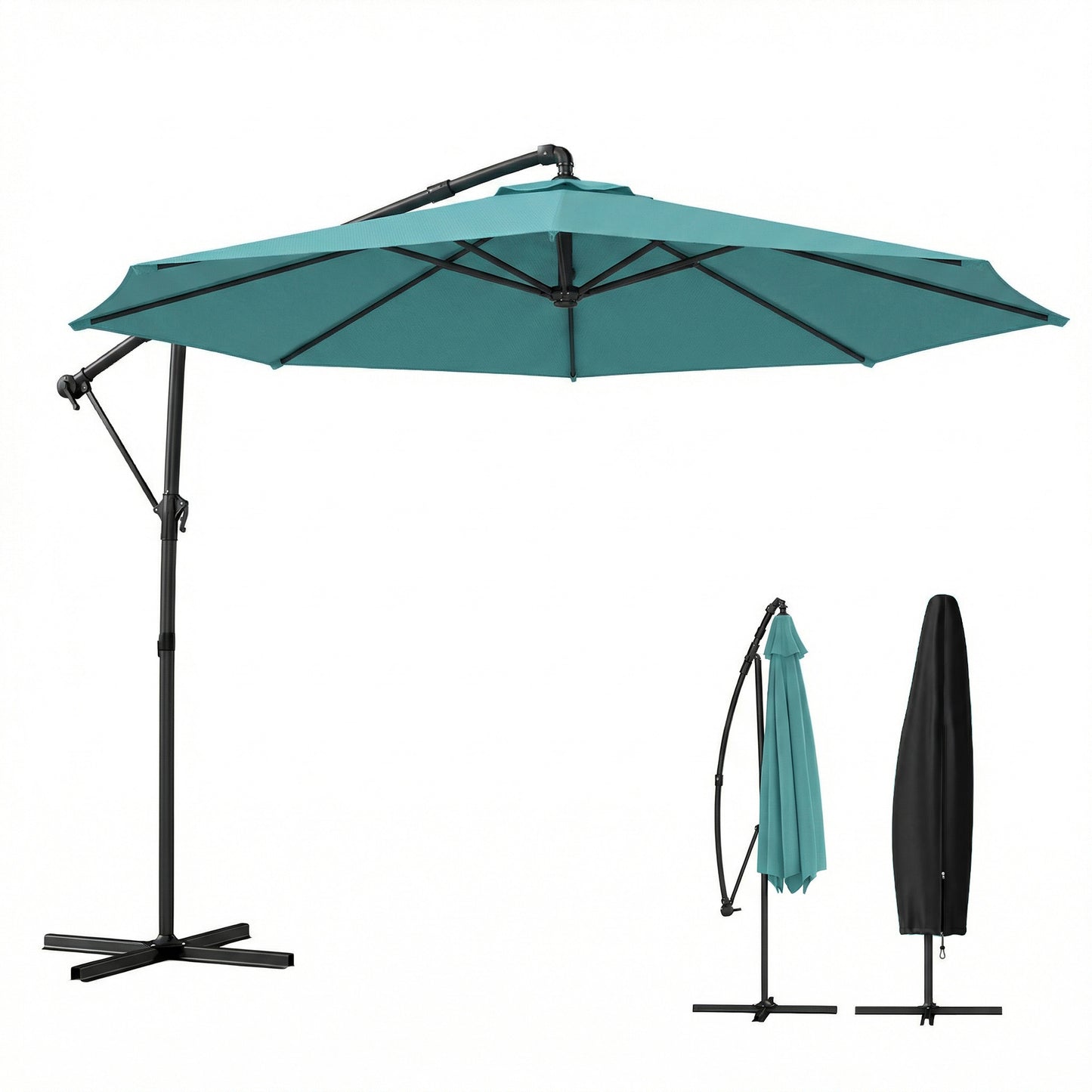 10 ft Sky Blue Offset Cantilever Patio Umbrella – 360° Rotating, Wind Resistant, UPF 30+