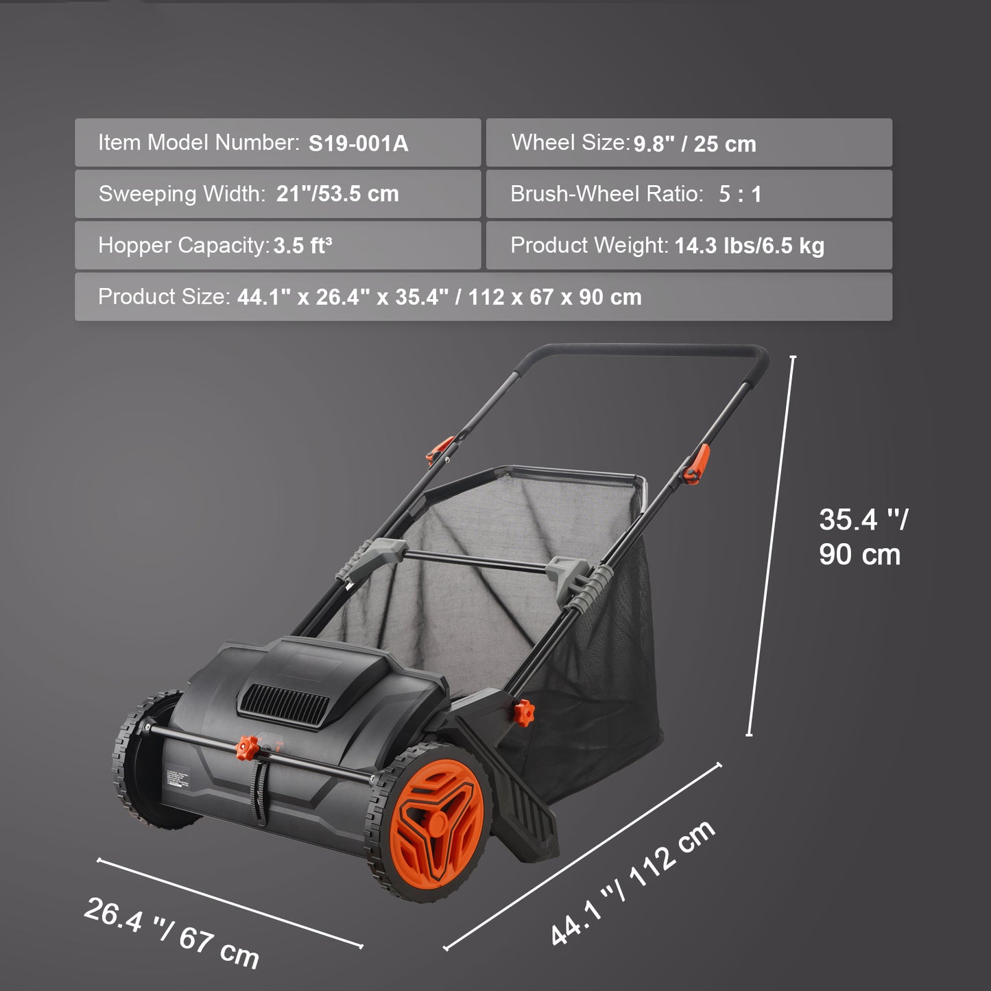 21" Push Lawn Sweeper with 3.5 Cu Ft Hopper for Leaves & Grass