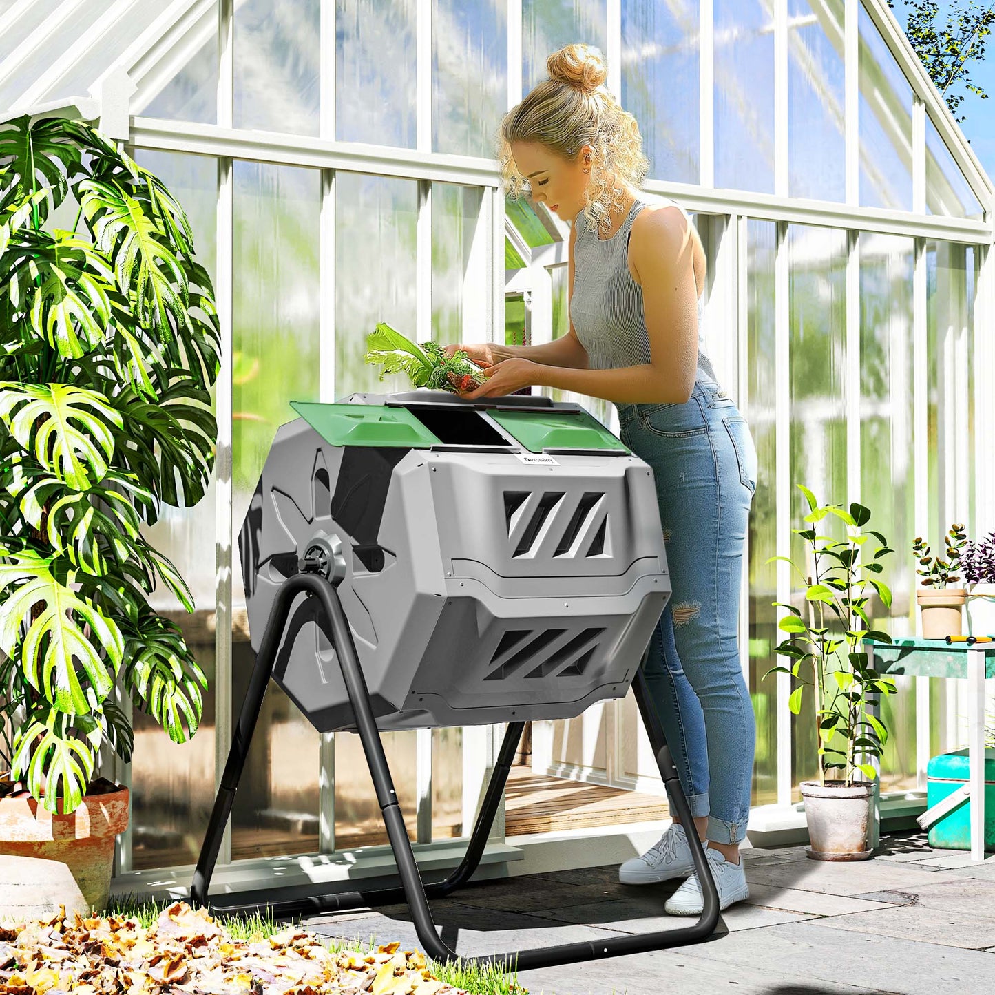 43-Gallon Dual Chamber Tumbling Composter with 360° Rotation