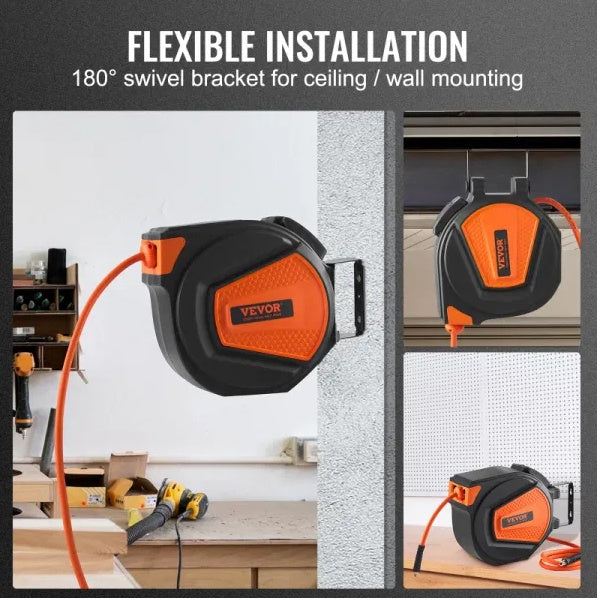 VEVOR 50ft Retractable Air Hose Reel with Auto Rewind - 300 PSI Hybrid Polymer
